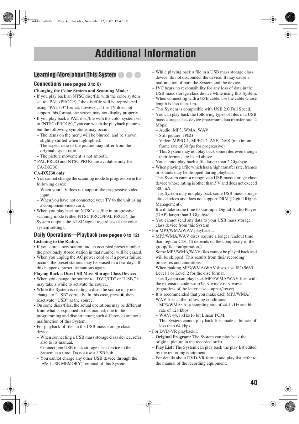 Additional information, Learning more about this system | JVC CA-DXJ11 User Manual | Page 95 / 160