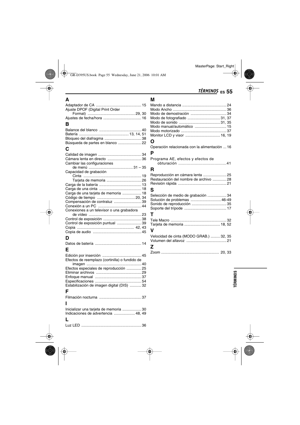 Términos | JVC GR-D395U User Manual | Page 111 / 112