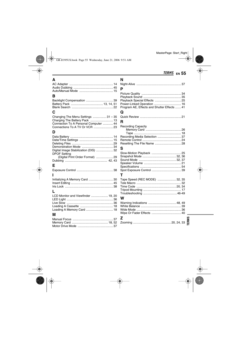 Terms | JVC GR-D395U User Manual | Page 55 / 112