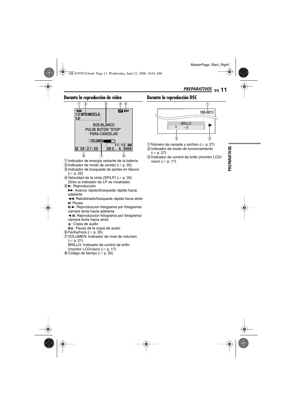 Durante la reproducción de vídeo, Durante la reproducción dsc | JVC GR-D395U User Manual | Page 67 / 112