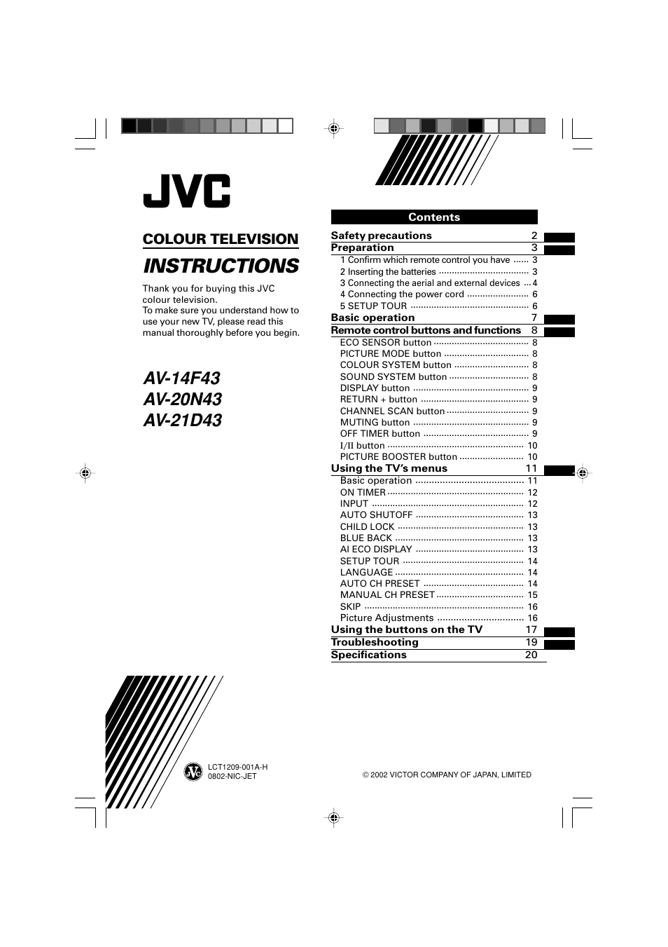 JVC AV-14F43 User Manual | 20 pages