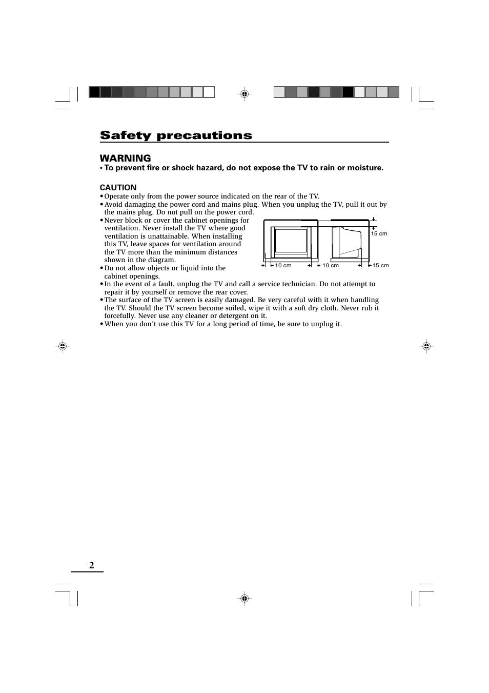 Safety precautions, Warning | JVC AV-14F43 User Manual | Page 2 / 20