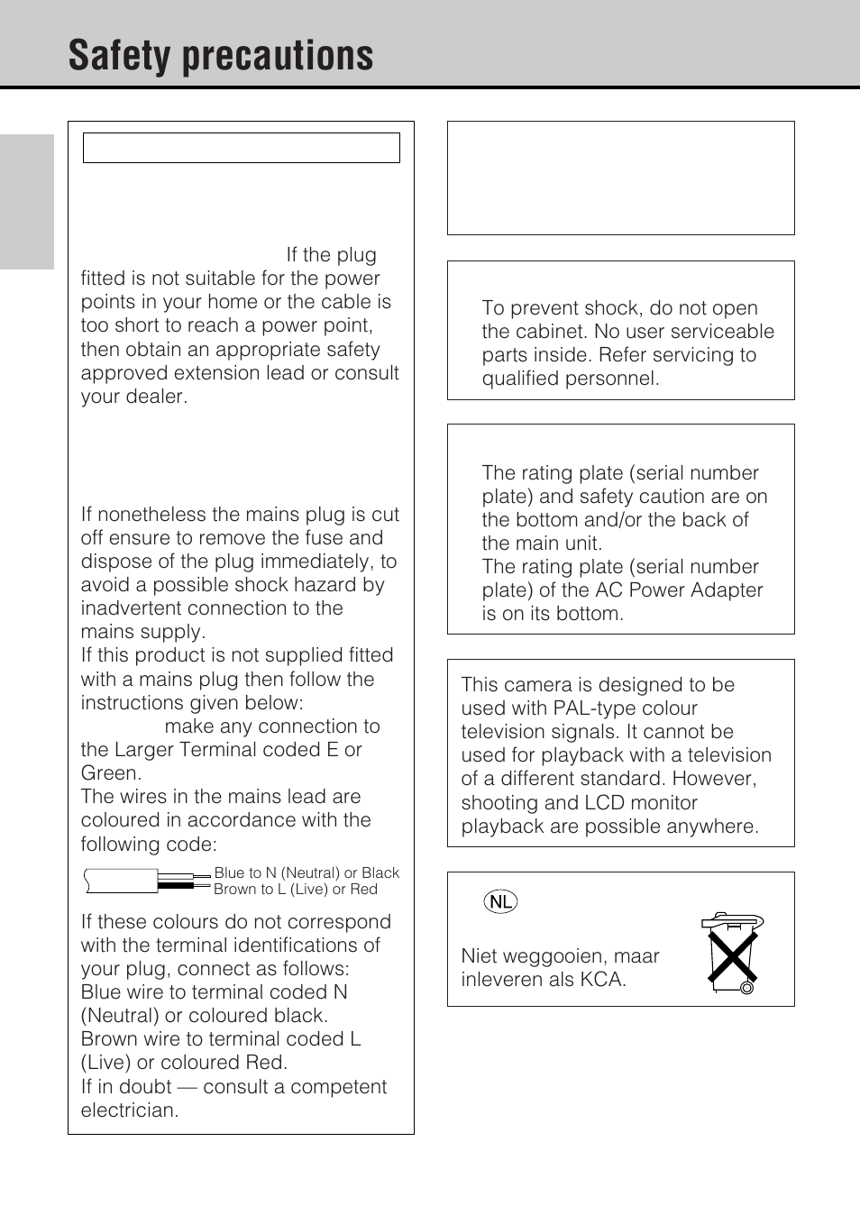 Safety precautions | JVC GC-S5 User Manual | Page 2 / 100