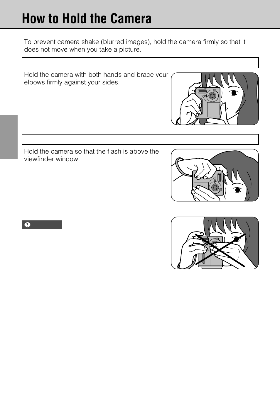 How to hold the camera, Upright, On its side | JVC GC-S5 User Manual | Page 26 / 100