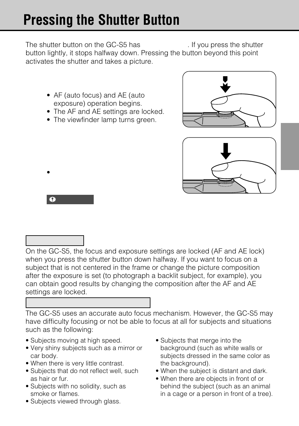Pressing the shutter button | JVC GC-S5 User Manual | Page 27 / 100