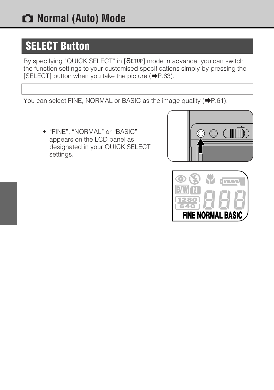 Rnormal (auto) mode, Select button | JVC GC-S5 User Manual | Page 36 / 100