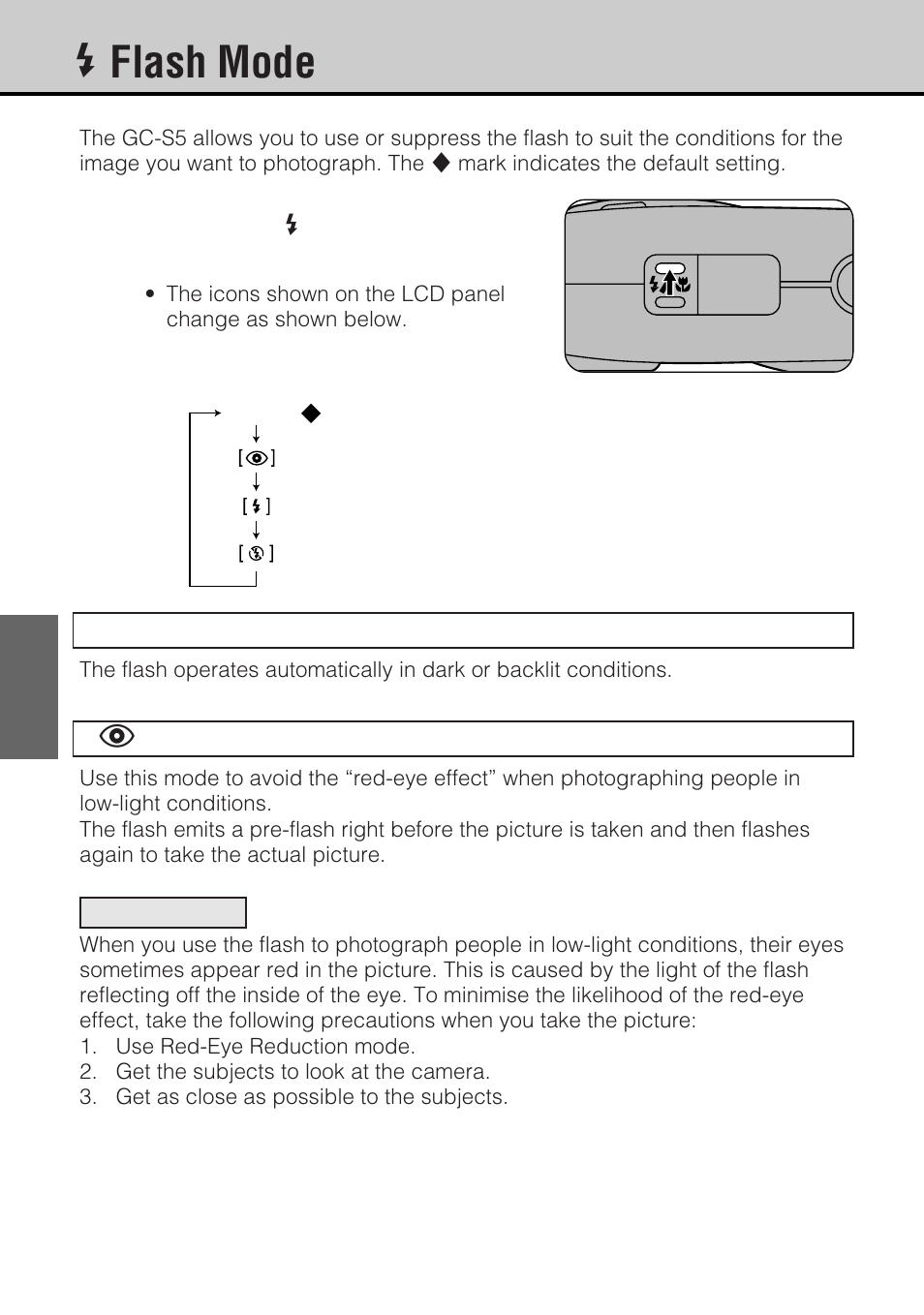 Fflash mode | JVC GC-S5 User Manual | Page 40 / 100