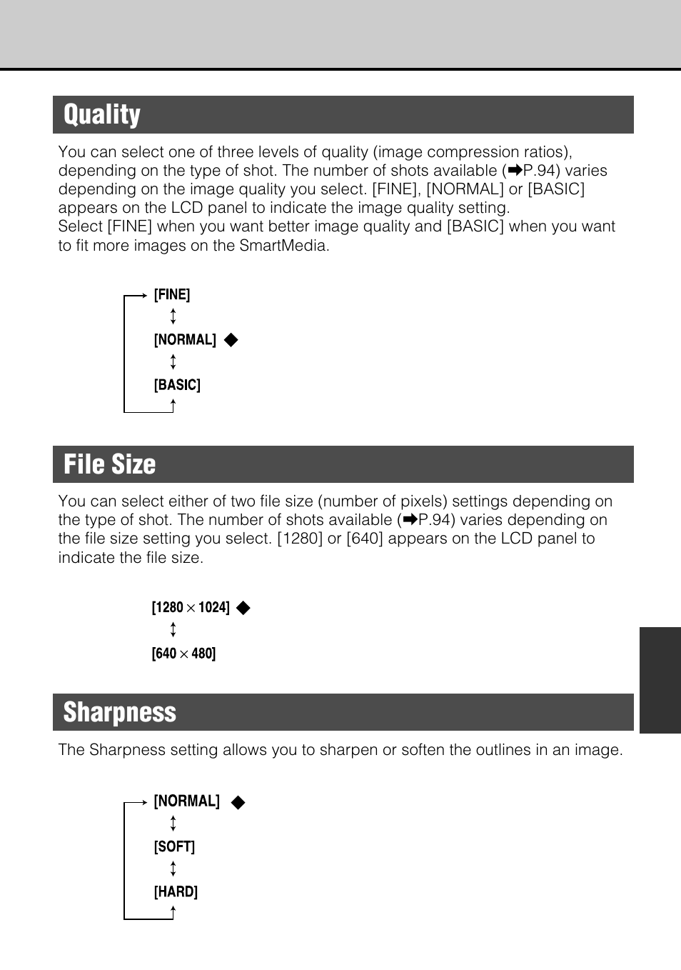 Quality, File size, Sharpness | JVC GC-S5 User Manual | Page 61 / 100