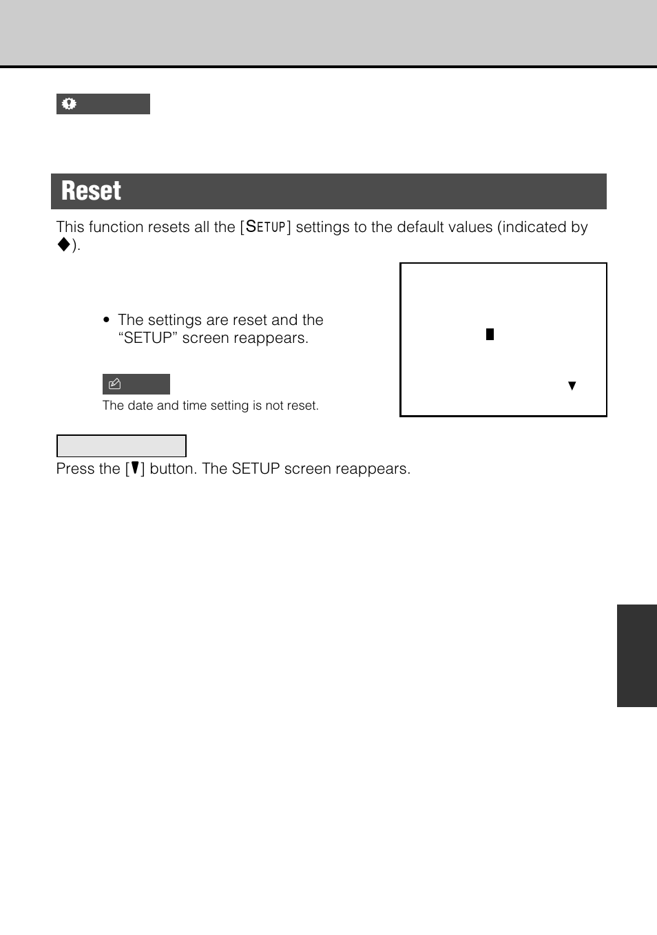 Reset | JVC GC-S5 User Manual | Page 65 / 100