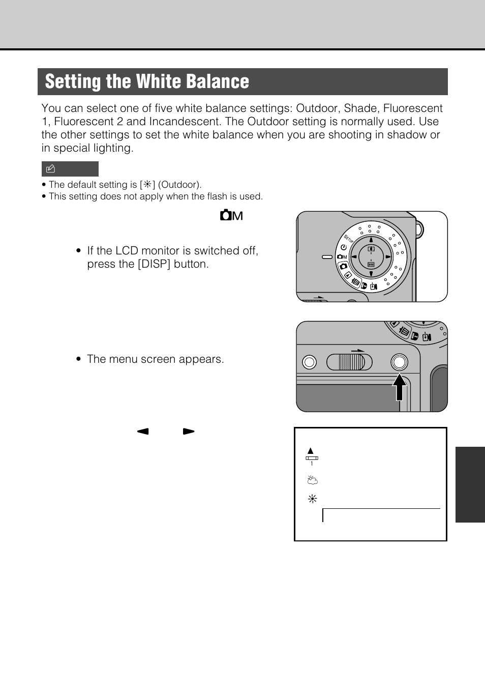 Setting the white balance, Set the mode dial to [ r, Press the [menu/exe] button | Use the [ 3 ] or [ 4 ] button to select [w.b | JVC GC-S5 User Manual | Page 69 / 100