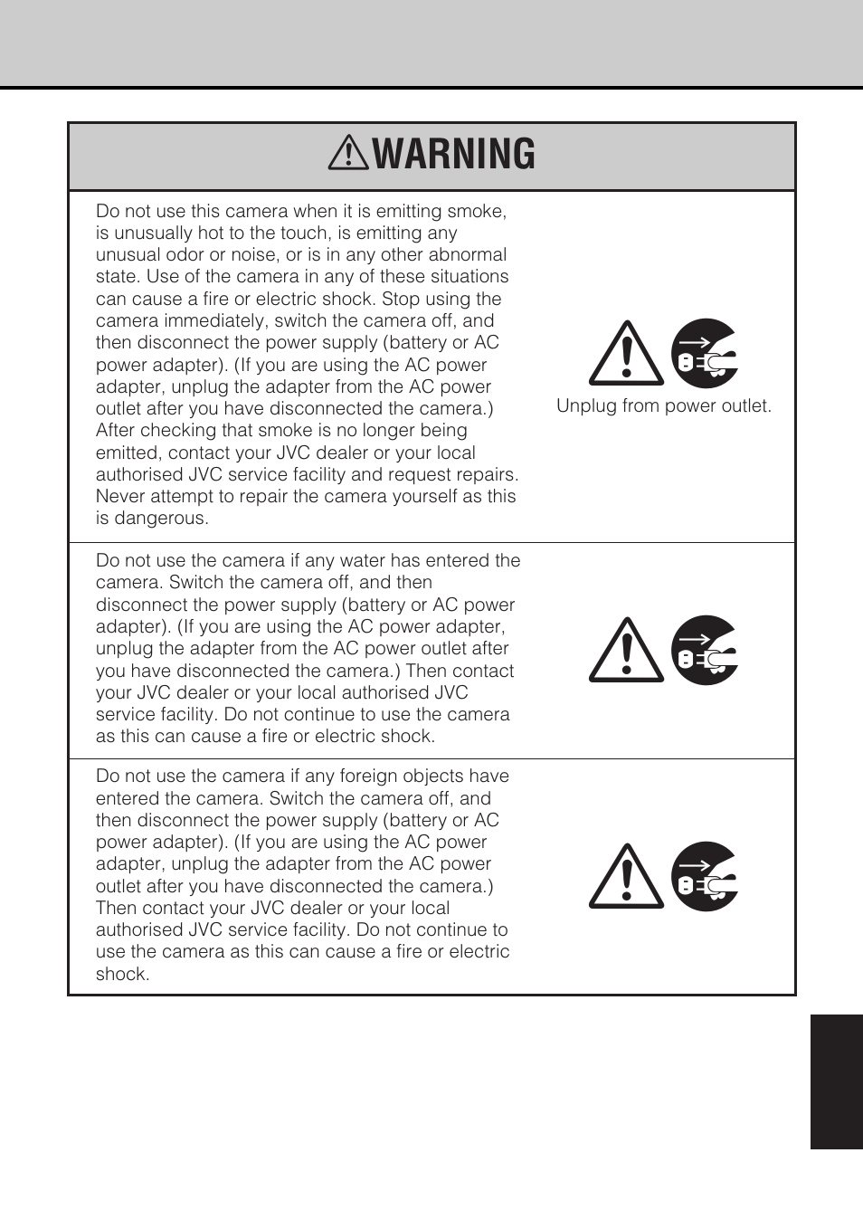A warning | JVC GC-S5 User Manual | Page 85 / 100