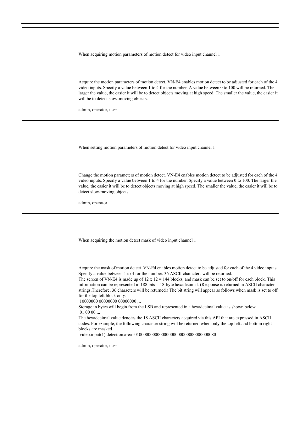 Acquiring motion detect mask from vn-e4, Api for acquiring/changing parameters of vn-e4 | JVC 4ch Network Encoder VN-E4 User Manual | Page 38 / 80