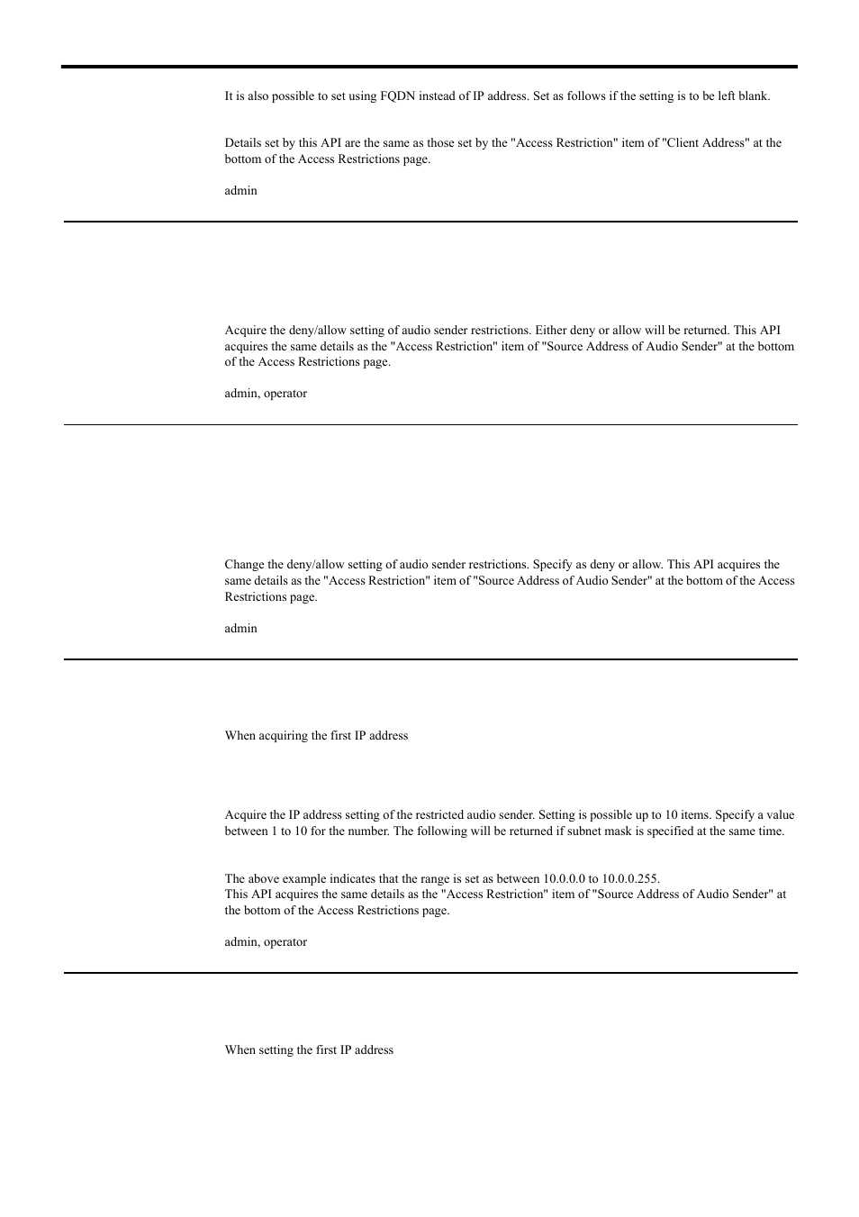 Api for acquiring/changing parameters of vn-e4, Access restrictions | JVC 4ch Network Encoder VN-E4 User Manual | Page 54 / 80