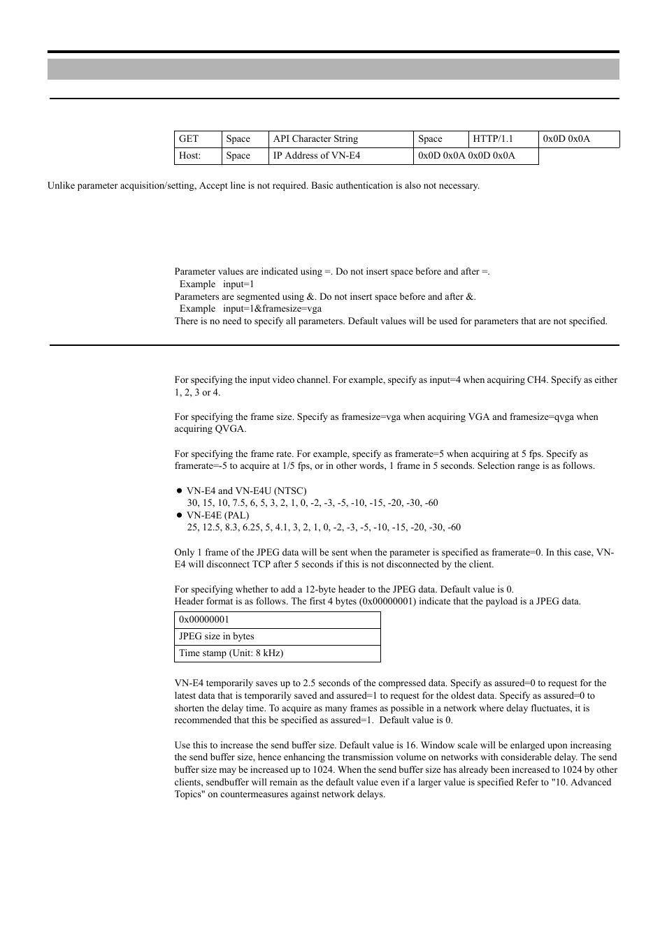 Api format, Structure, Parameter description | Structure parameter description, Api format structure | JVC 4ch Network Encoder VN-E4 User Manual | Page 6 / 80
