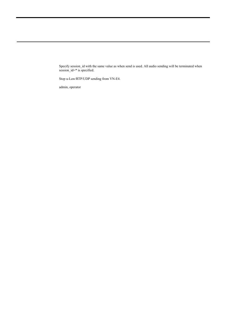 4) stopping audio (u-law) sending from vn-e4, Api for sending jpeg/audio from vn-e4 via udp, List of apis | JVC 4ch Network Encoder VN-E4 User Manual | Page 68 / 80