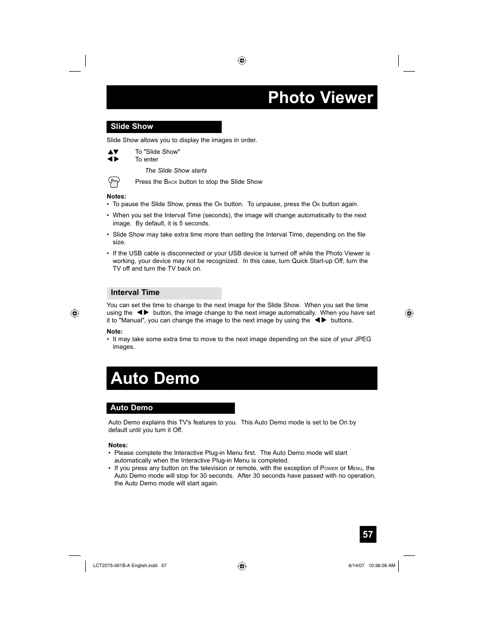 Slide show, Auto demo, Photo viewer | JVC 0607TNH-II-IM User Manual | Page 57 / 80