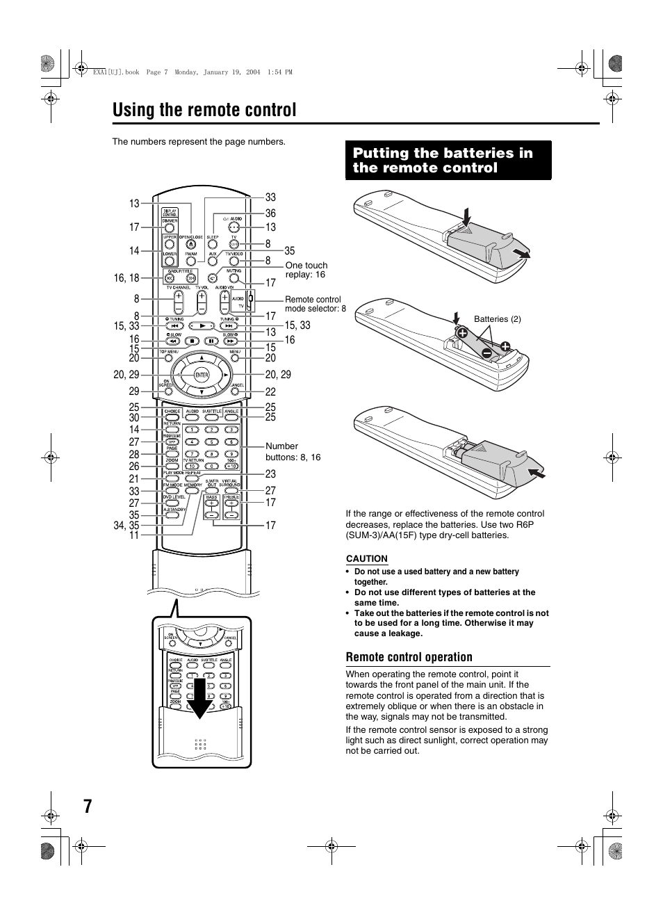 Using the remote control, Putting the batteries in the remote control | JVC CA-EXA1 User Manual | Page 10 / 44