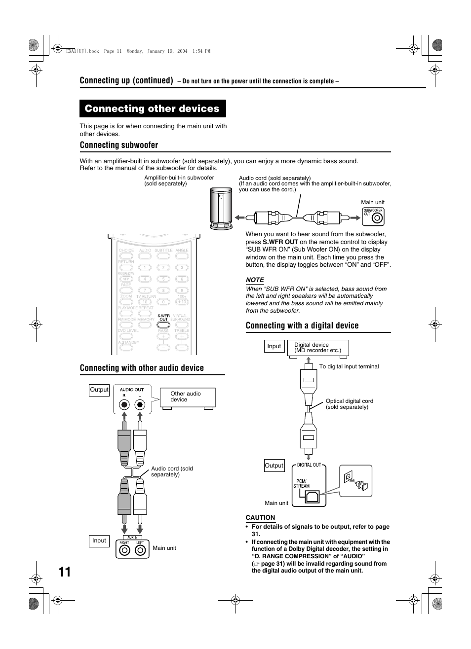 Connecting other devices, Connecting up connection, Connecting with a digital device | Continued) | JVC CA-EXA1 User Manual | Page 14 / 44
