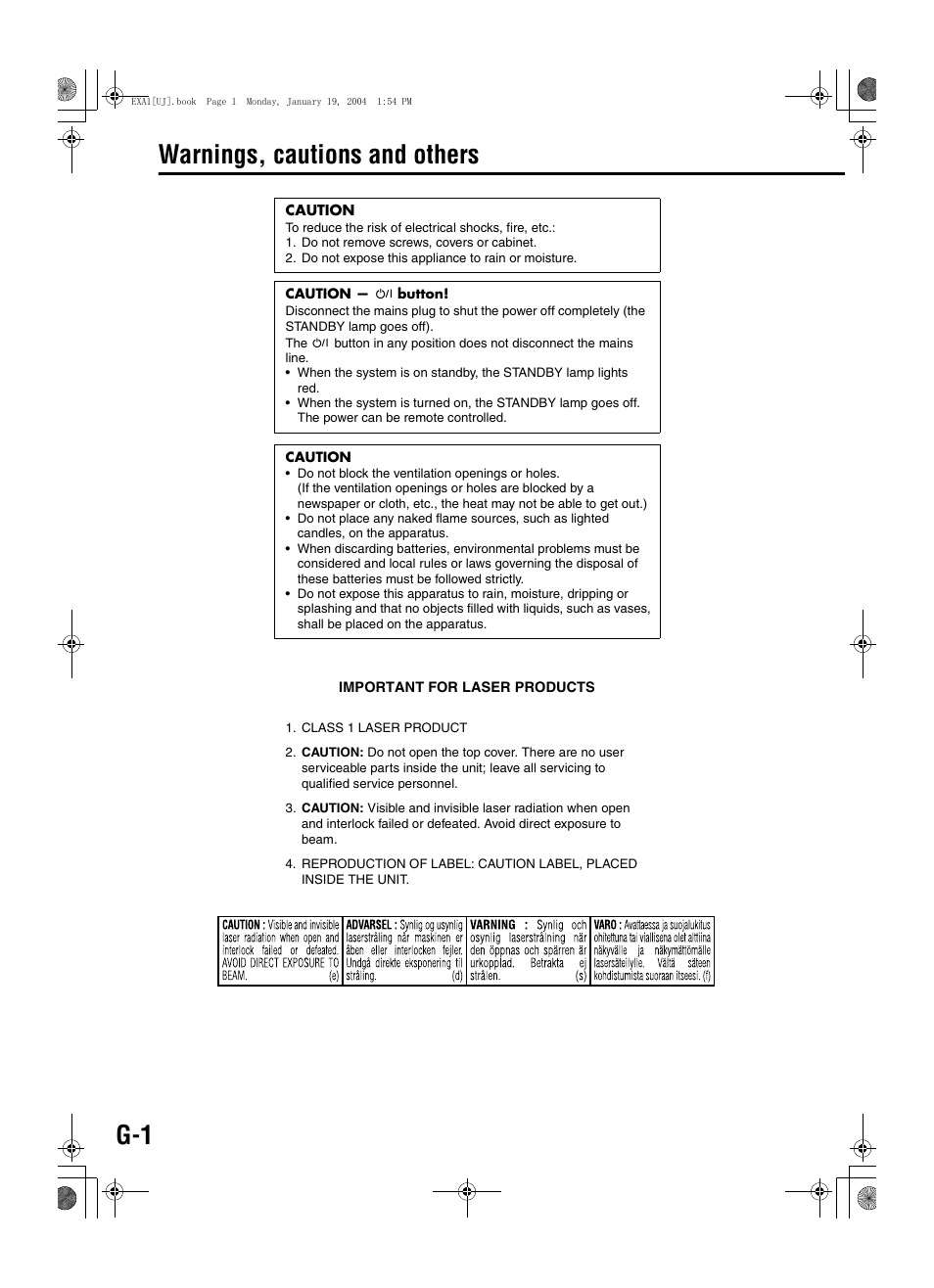 Warnings, cautions and others | JVC CA-EXA1 User Manual | Page 2 / 44
