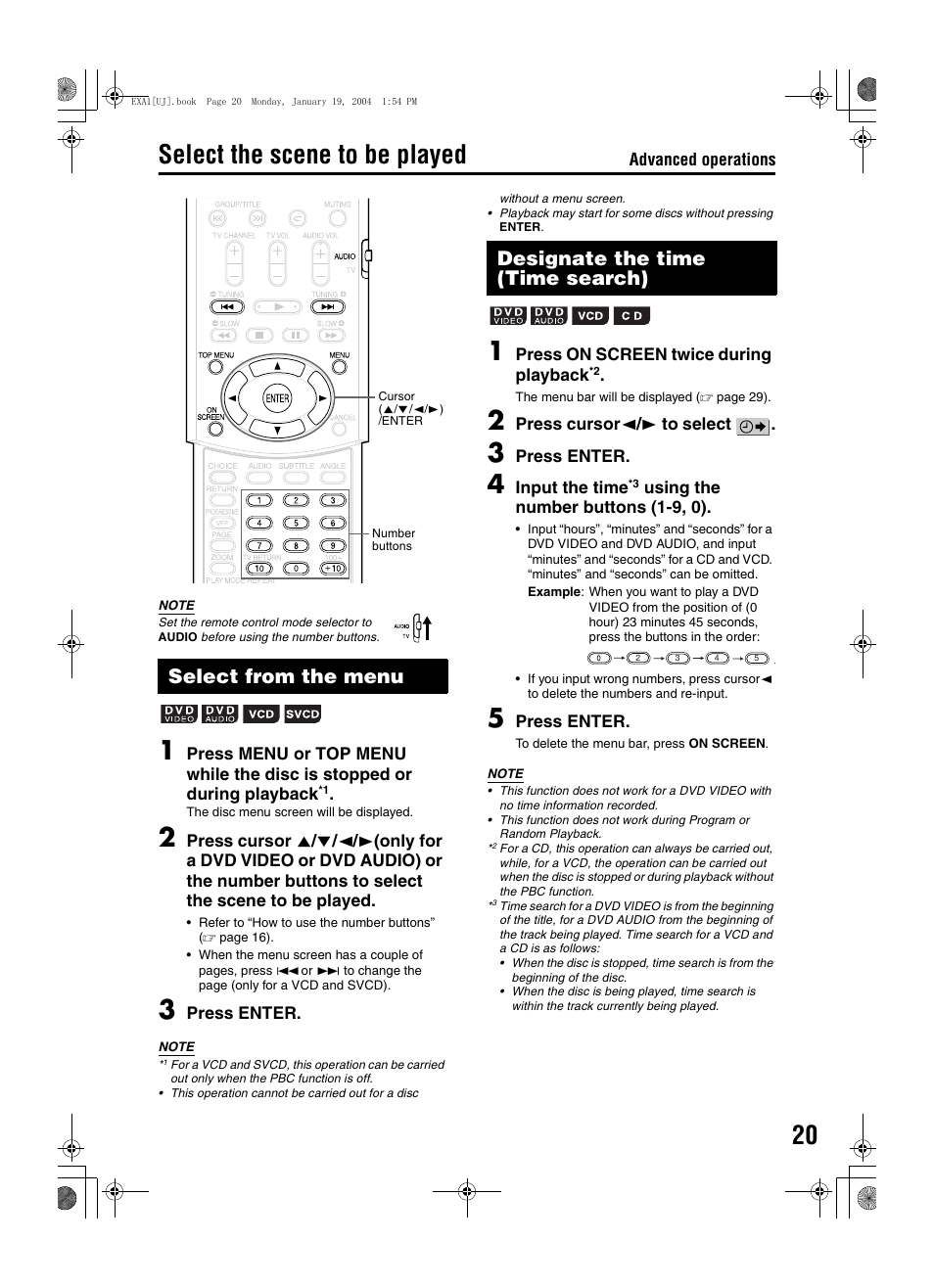 Select the scene to be played, Select from the menu, Designate the time (time search) | JVC CA-EXA1 User Manual | Page 23 / 44