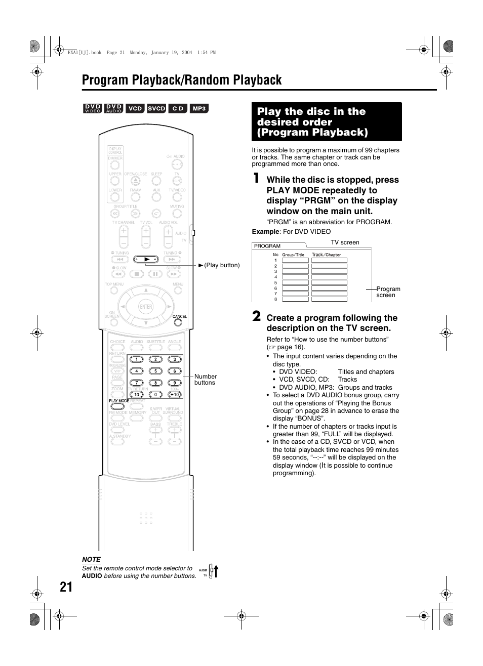 Program playback/random playback | JVC CA-EXA1 User Manual | Page 24 / 44
