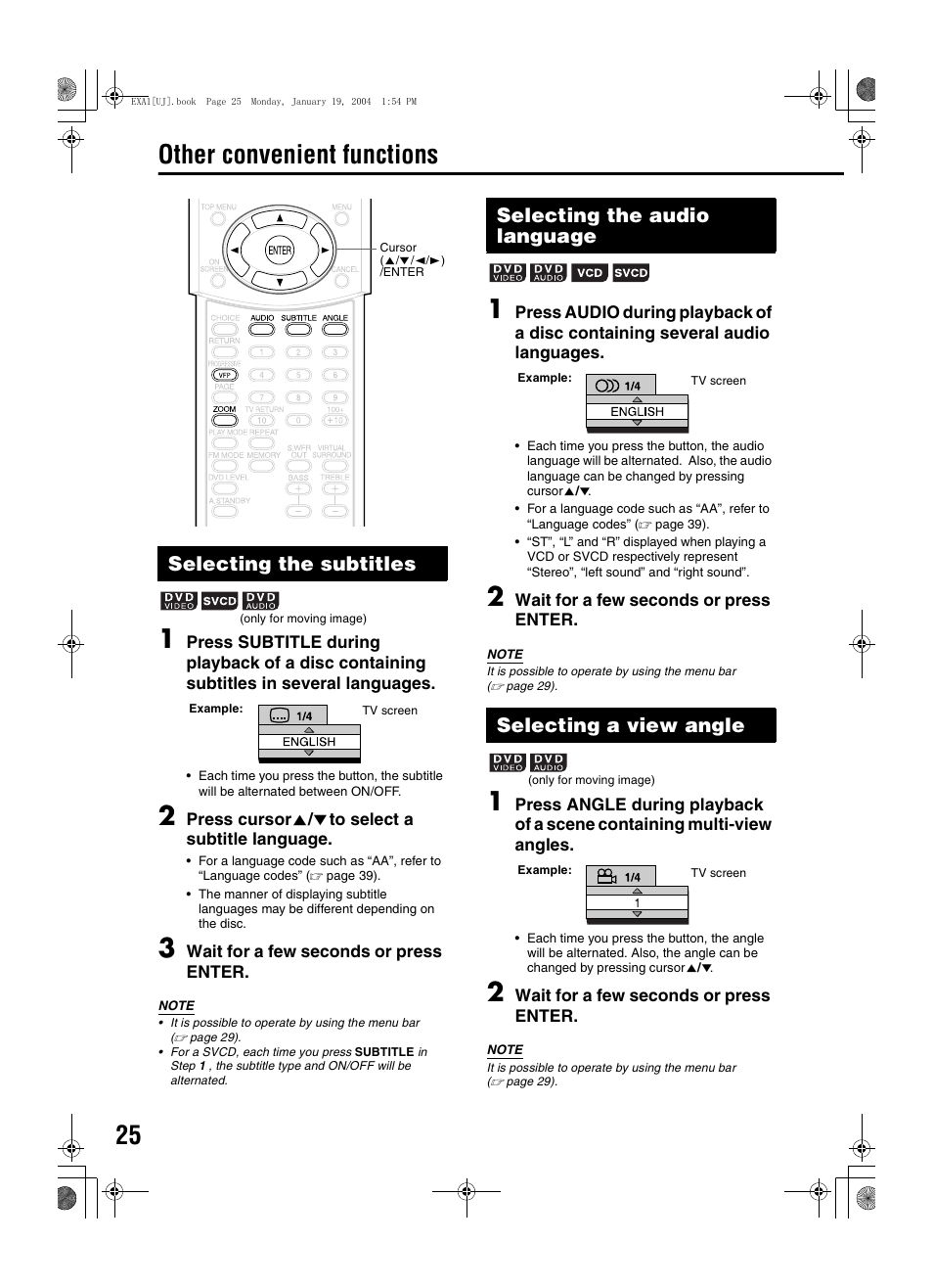Other convenient functions, Selecting the subtitles | JVC CA-EXA1 User Manual | Page 28 / 44