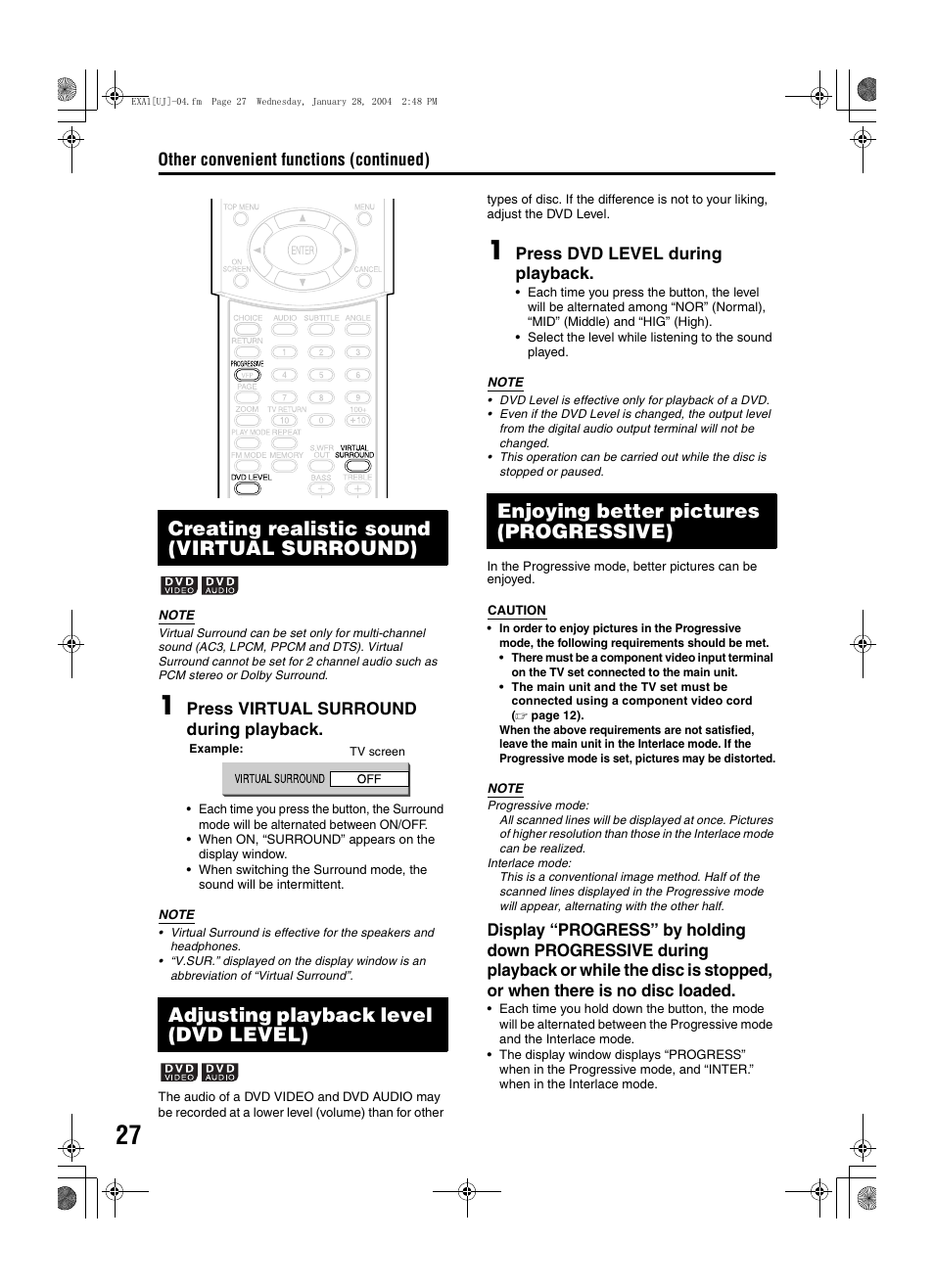 Enjoying better pictures (progressive) | JVC CA-EXA1 User Manual | Page 30 / 44