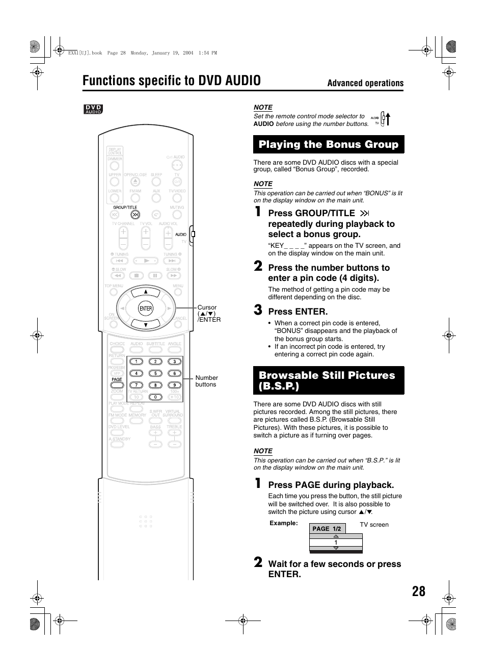 Functions specific to dvd audio | JVC CA-EXA1 User Manual | Page 31 / 44