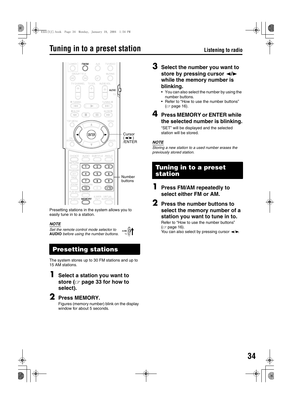 Tuning in to a preset station | JVC CA-EXA1 User Manual | Page 37 / 44