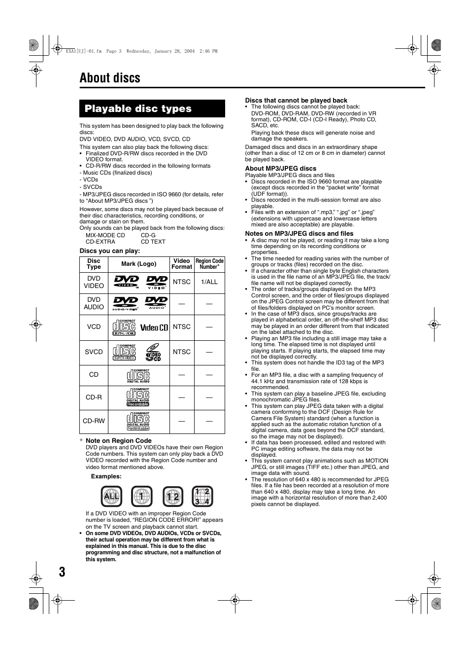 3about discs, Playable disc types | JVC CA-EXA1 User Manual | Page 6 / 44