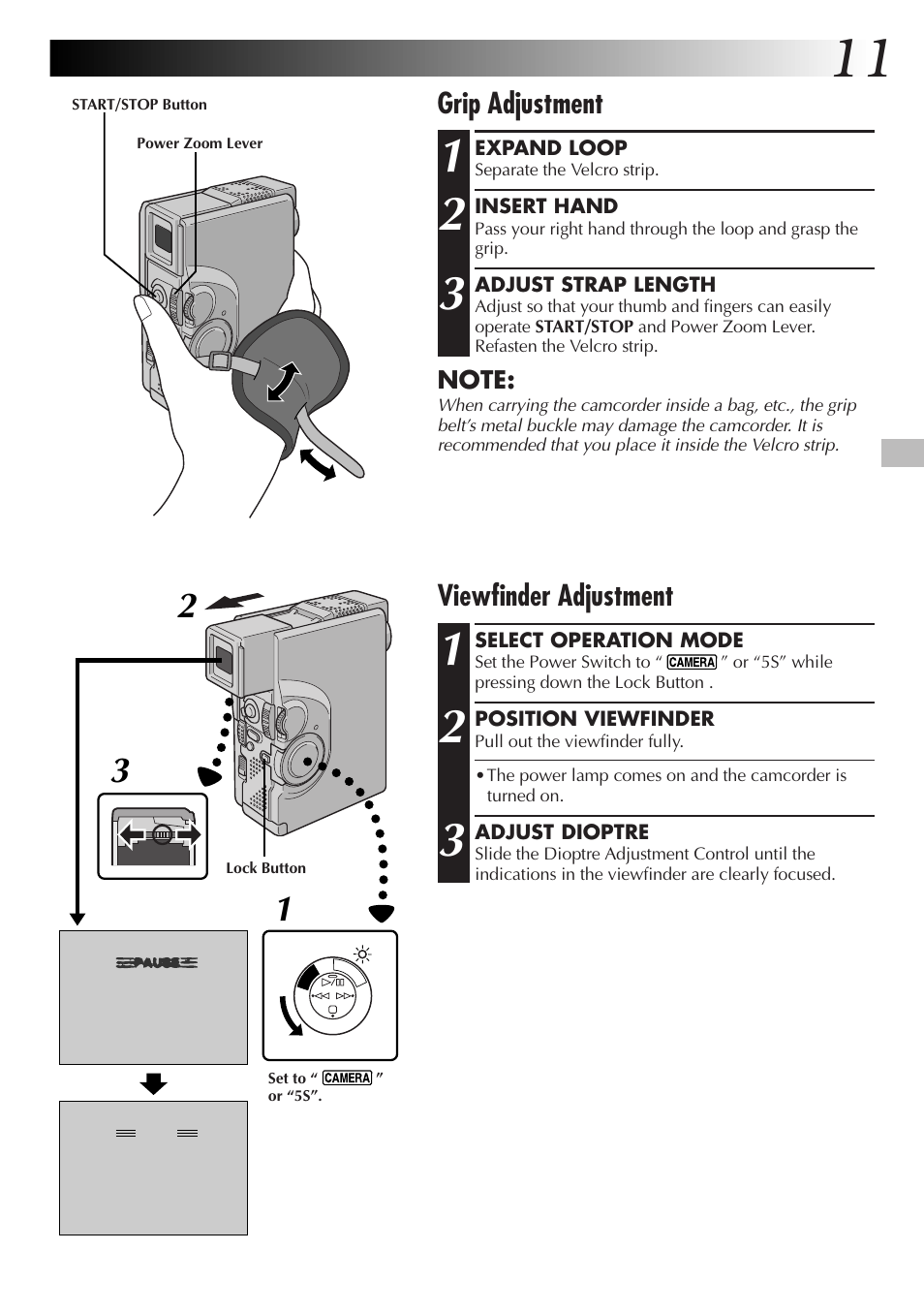 Grip adjustment, Viewfinder adjustment | JVC GR-DVX4 User Manual | Page 11 / 80