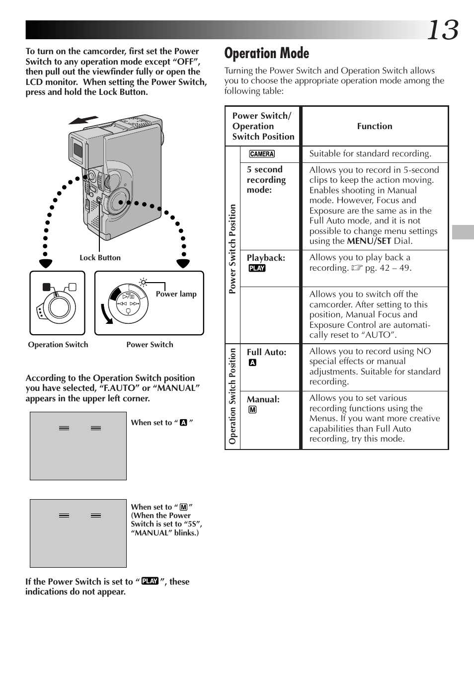 Operation mode | JVC GR-DVX4 User Manual | Page 13 / 80