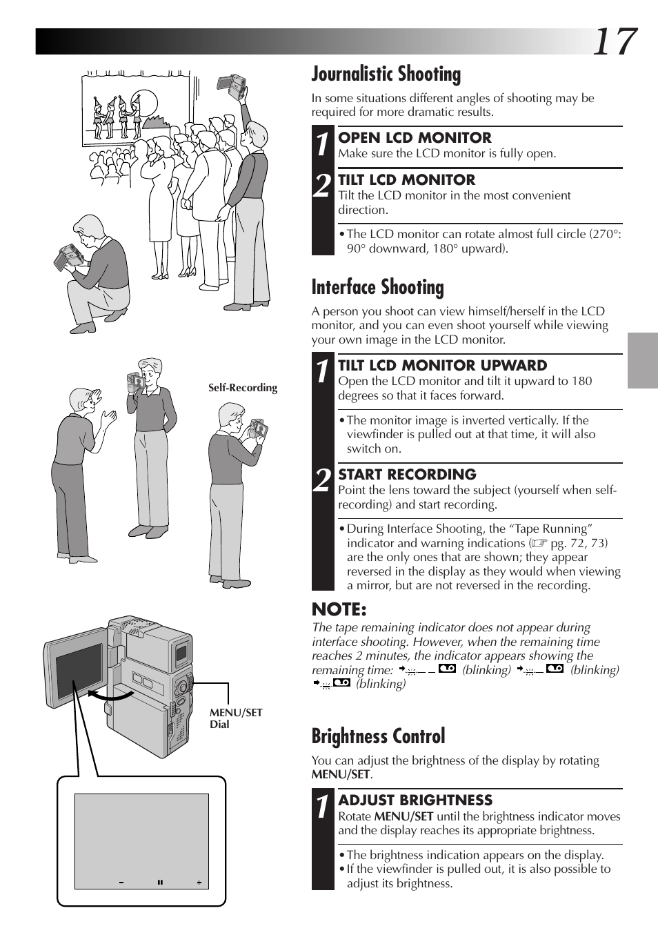 Journalistic shooting, Interface shooting, Brightness control | JVC GR-DVX4 User Manual | Page 17 / 80