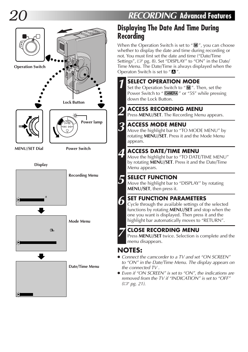 Recording, Advanced features | JVC GR-DVX4 User Manual | Page 20 / 80