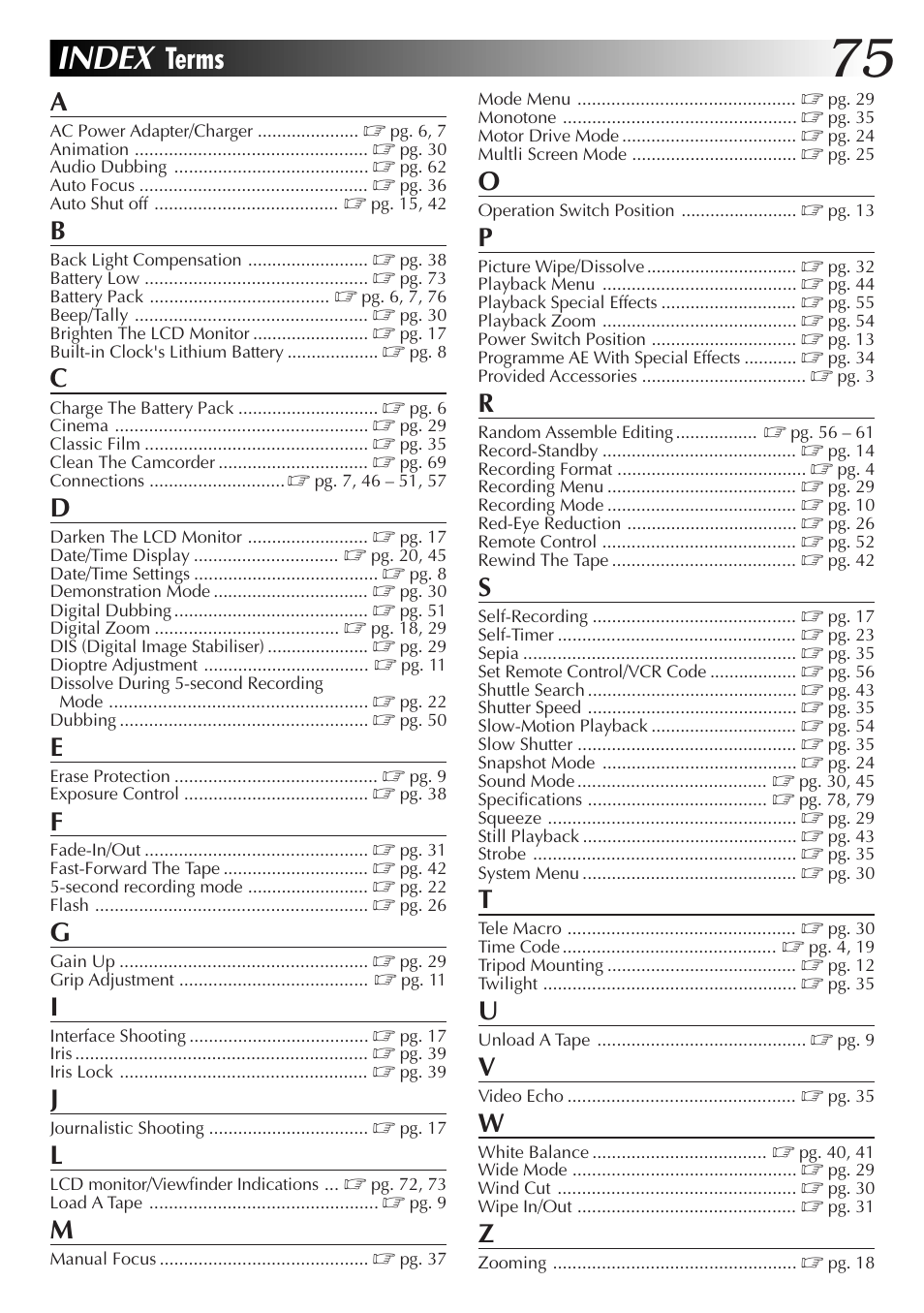 Index, Terms | JVC GR-DVX4 User Manual | Page 75 / 80