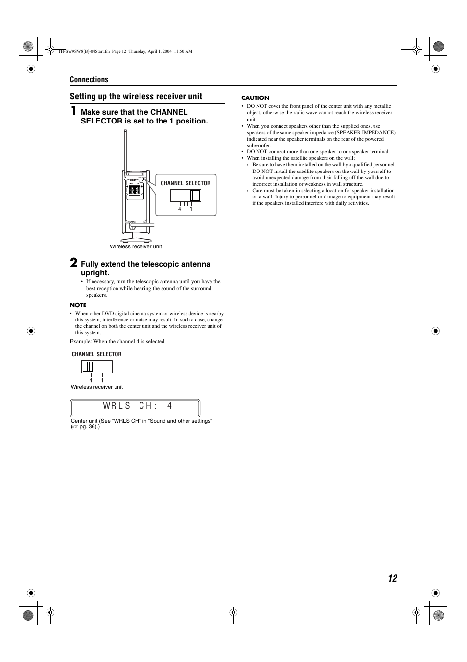 Setting up the wireless receiver unit | JVC TH-SW9 User Manual | Page 17 / 52