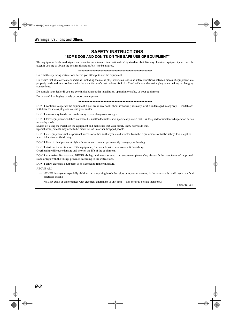 Safety instructions | JVC TH-SW9 User Manual | Page 4 / 52
