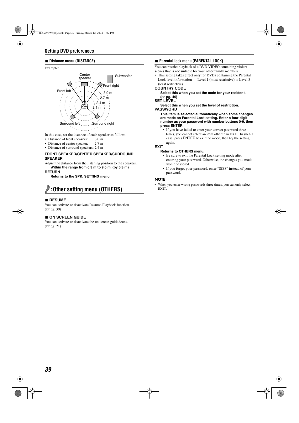 Ge 39, A pg. 39) and, Other setting menu (others) | JVC TH-SW9 User Manual | Page 44 / 52