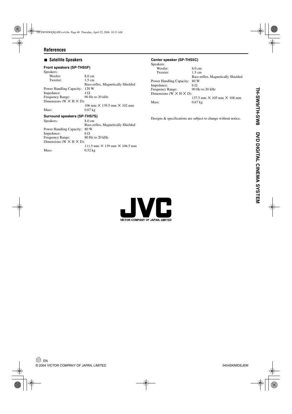 JVC TH-SW9 User Manual | Page 52 / 52
