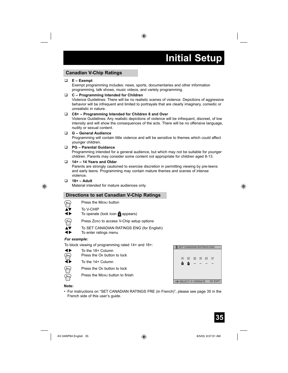Initial setup | JVC AV 34WP84 User Manual | Page 35 / 64