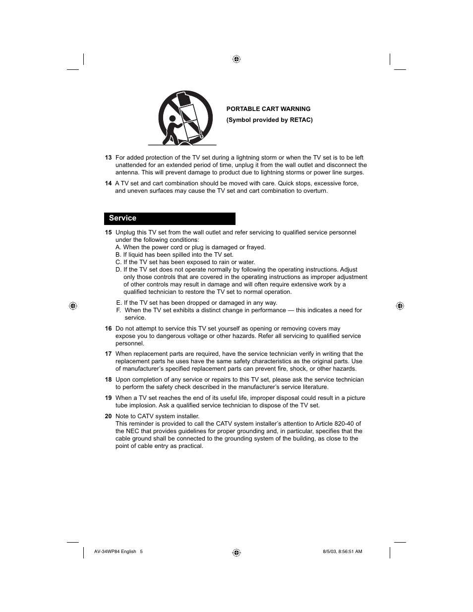 JVC AV 34WP84 User Manual | Page 5 / 64