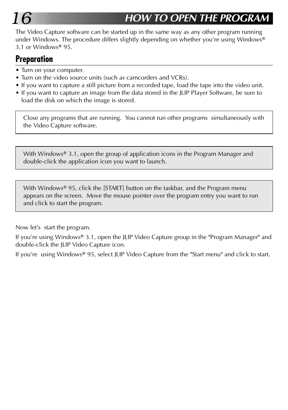 How to open the program, Preparation | JVC 0397MKV*UN*VP User Manual | Page 16 / 68