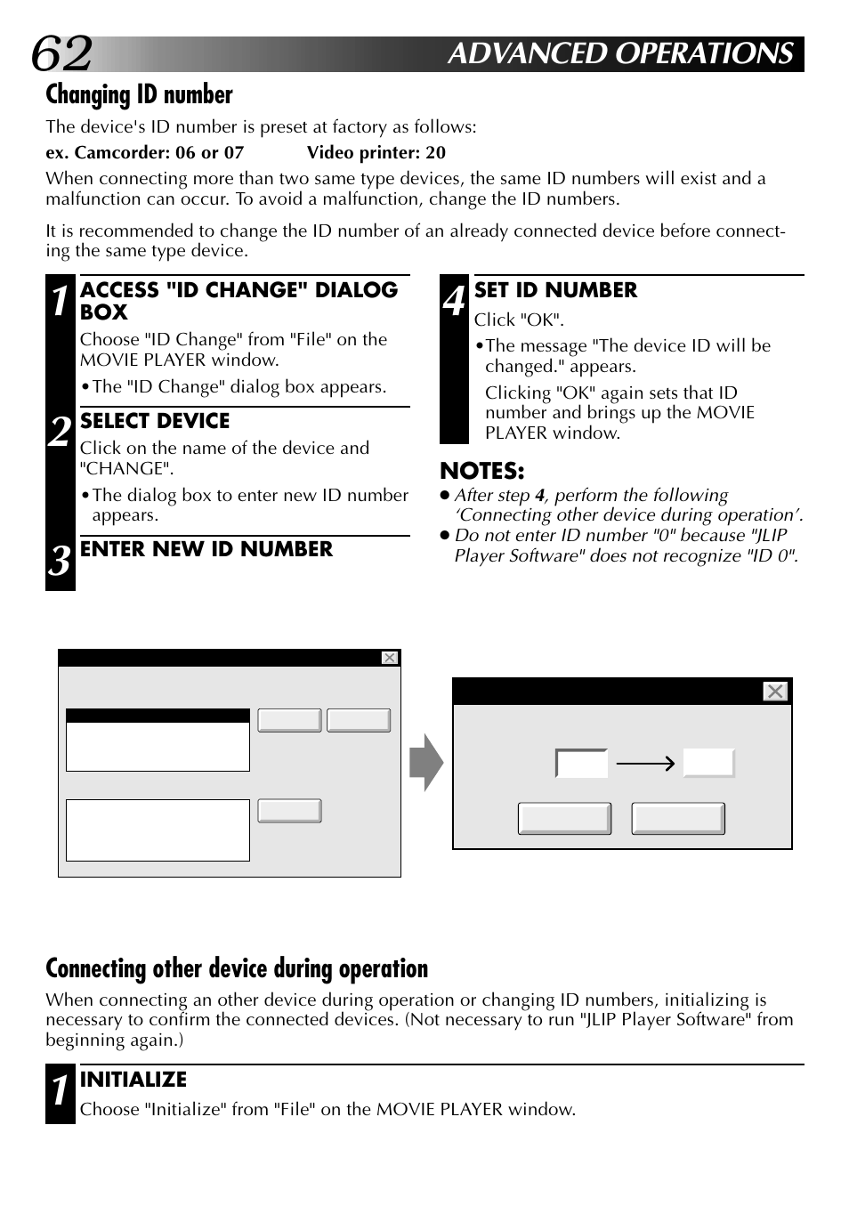 Advanced operations, Changing id number, Connecting other device during operation | JVC 0397MKV*UN*VP User Manual | Page 62 / 68