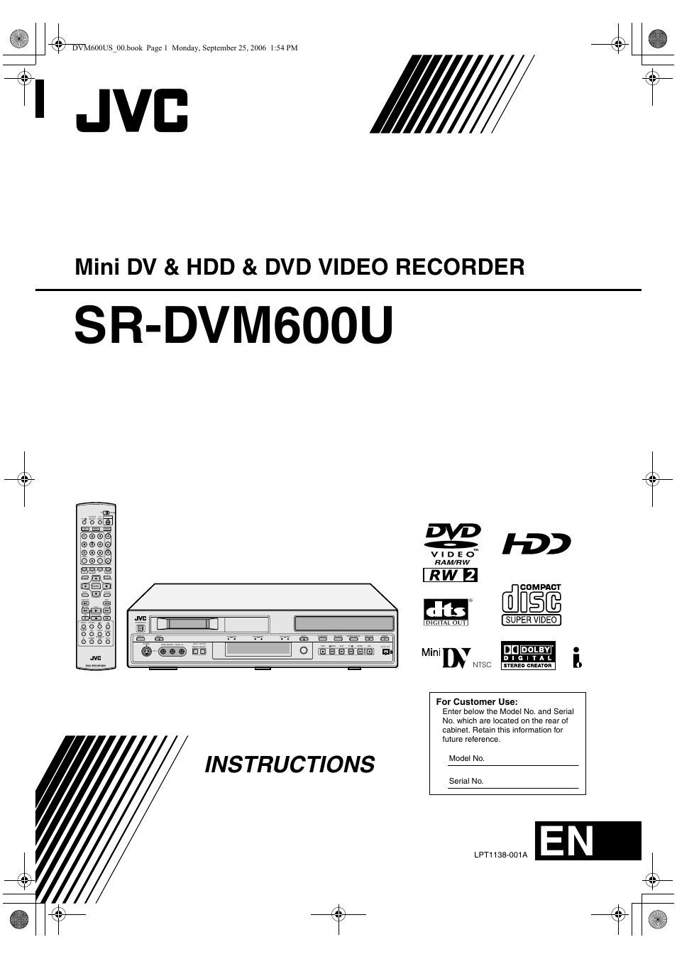 JVC SR- DVM600U User Manual | 72 pages