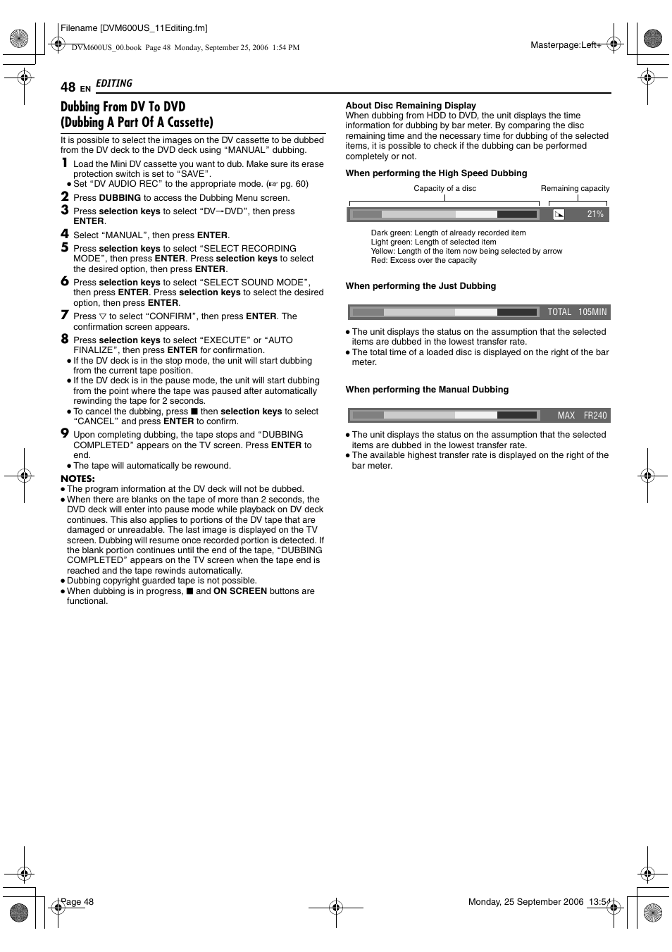 Aabout disc remaining displayb (a pg. 48) | JVC SR- DVM600U User Manual | Page 48 / 72