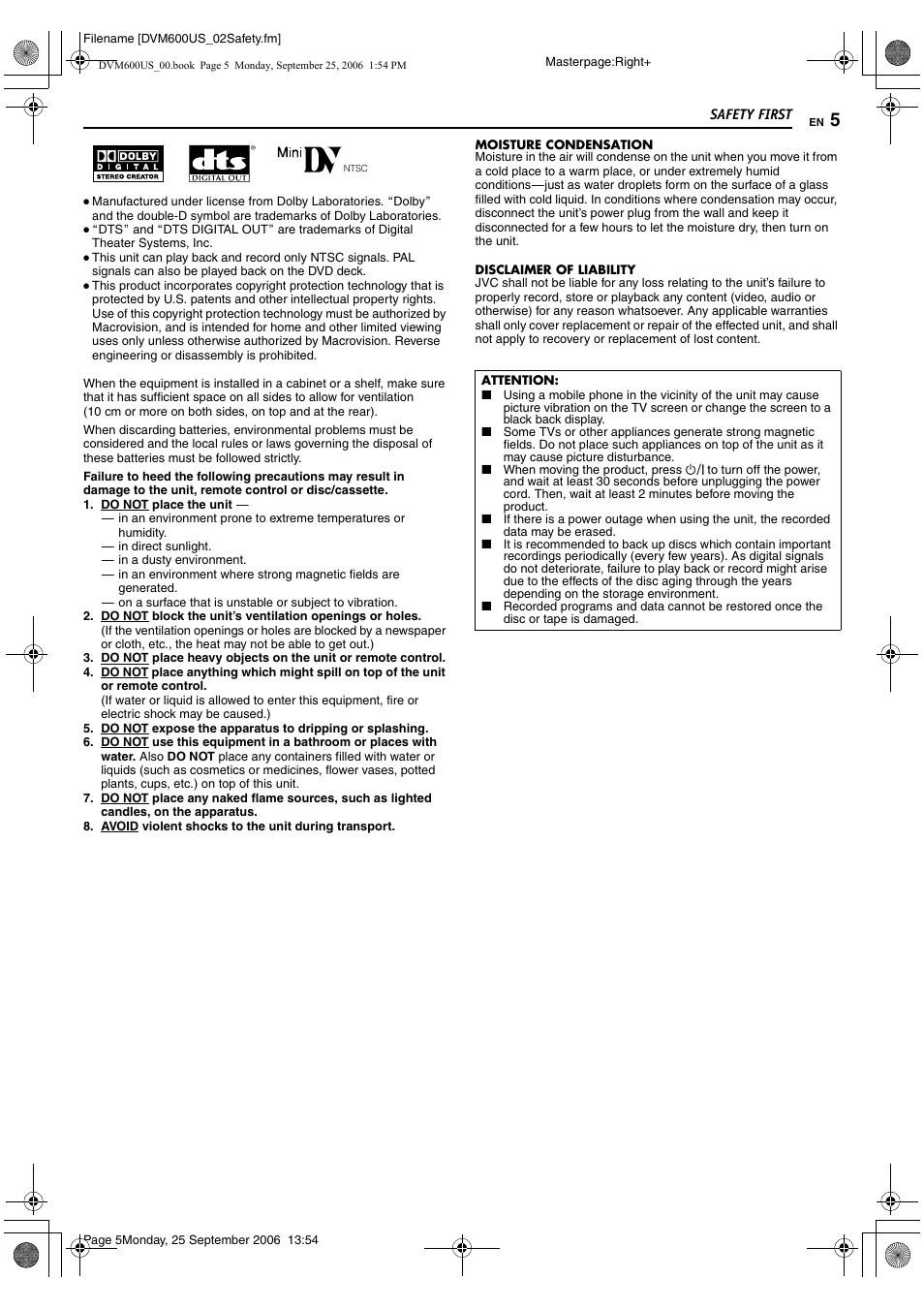 JVC SR- DVM600U User Manual | Page 5 / 72