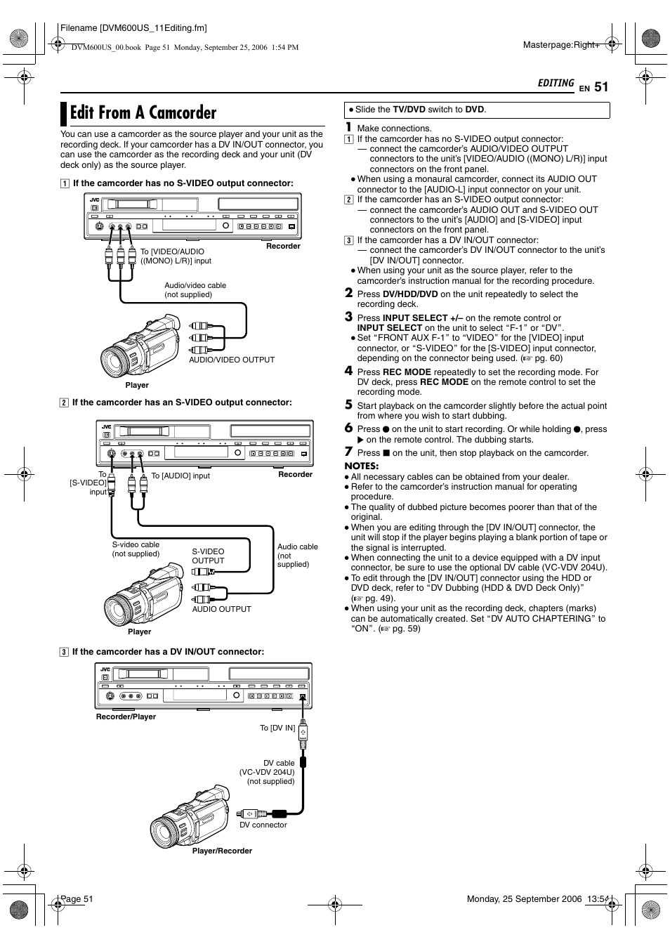 Edit from a camcorder, A pg. 51 | JVC SR- DVM600U User Manual | Page 51 / 72