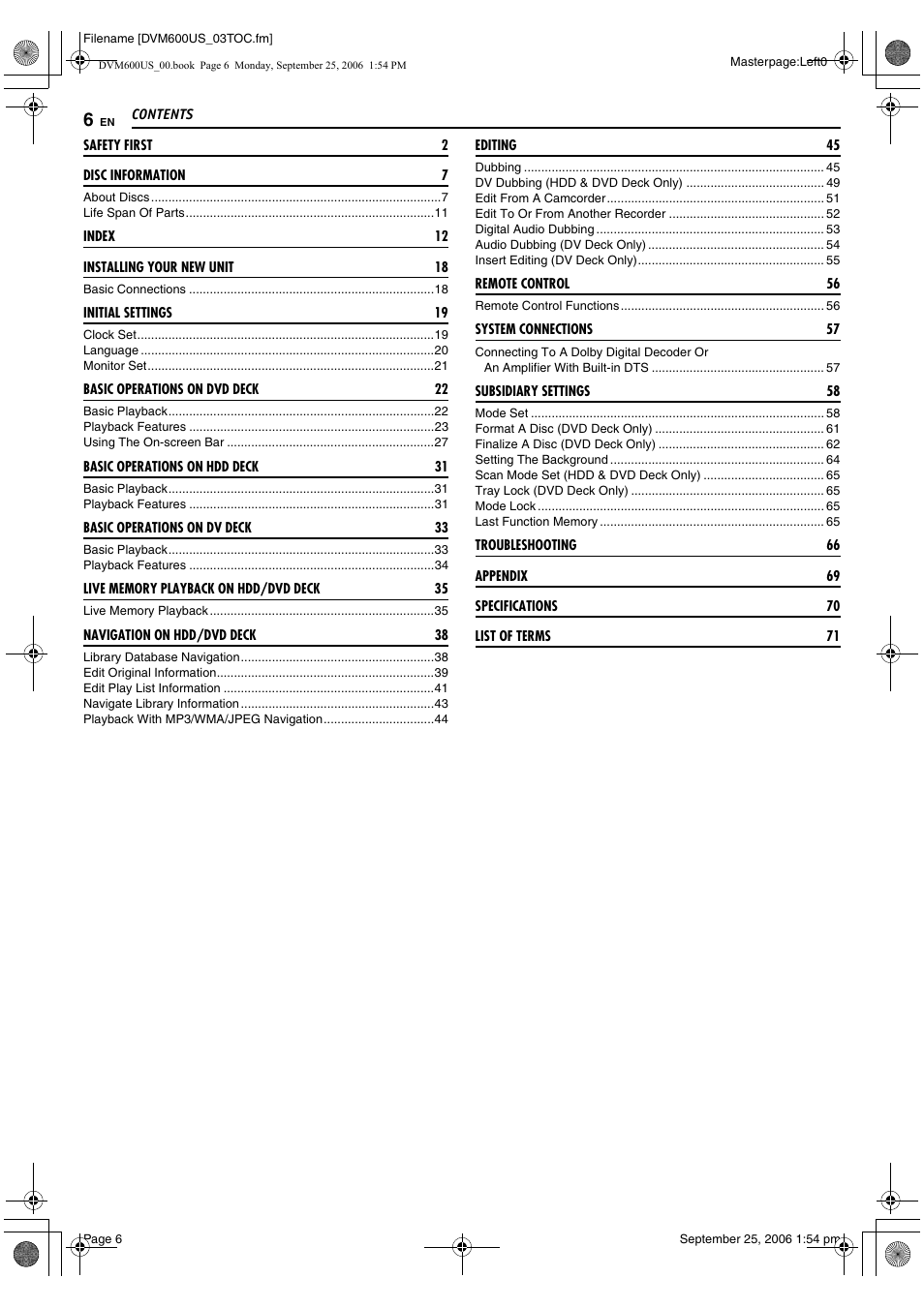 JVC SR- DVM600U User Manual | Page 6 / 72