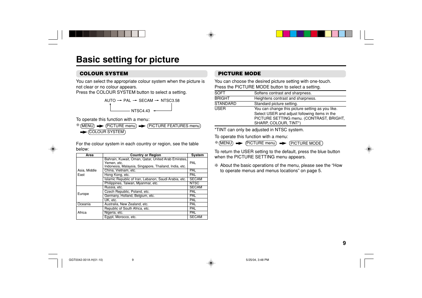 Basic setting for picture | JVC AV-20NX14 User Manual | Page 9 / 24