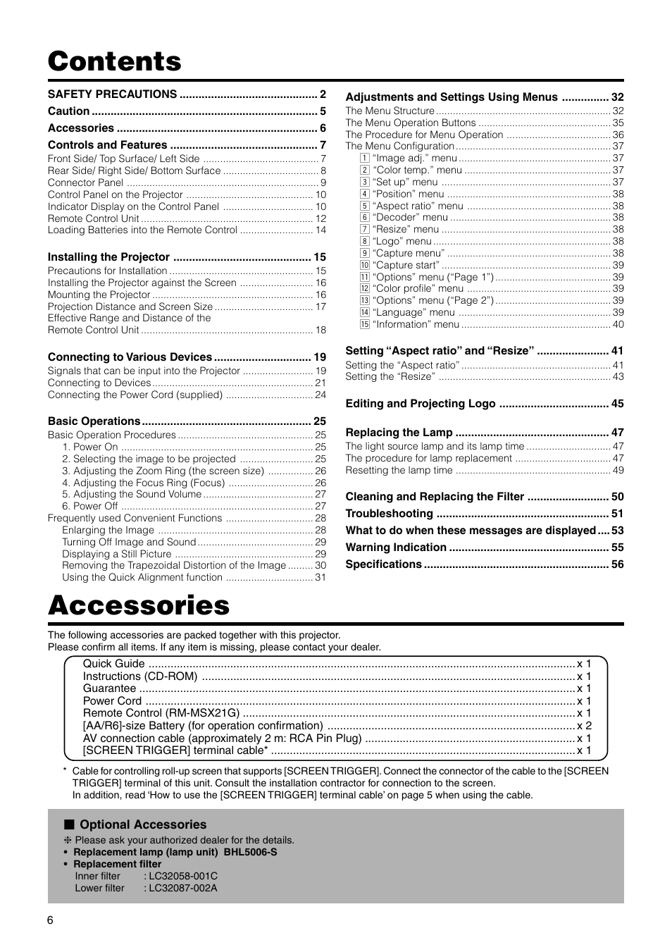 JVC DLA-HX2U User Manual | Page 6 / 62